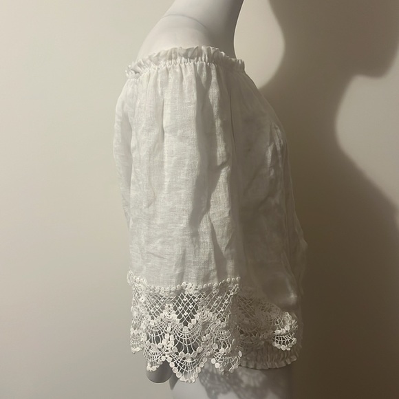 Woodstock White Linen Lace Cropped One size Top - Picture 4 of 11
